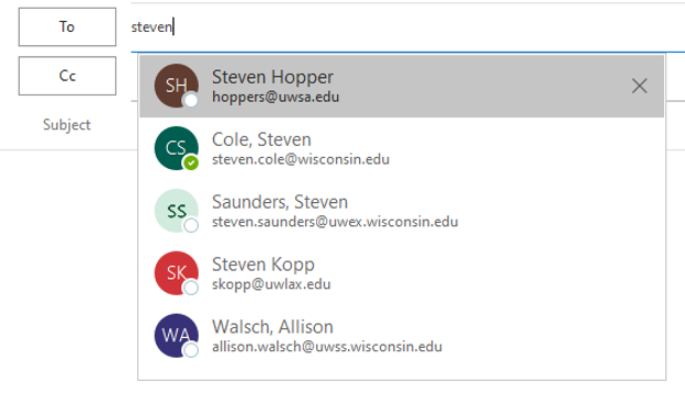 Email dropdown