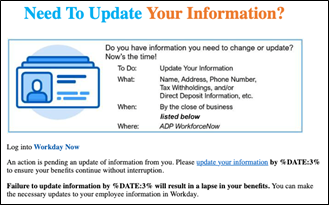 Screenshot of phishing email prompting a user to log in to Workday, with a message to act urgently.