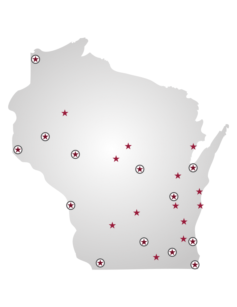 A map of Wisconsin that shows all UW institutions
